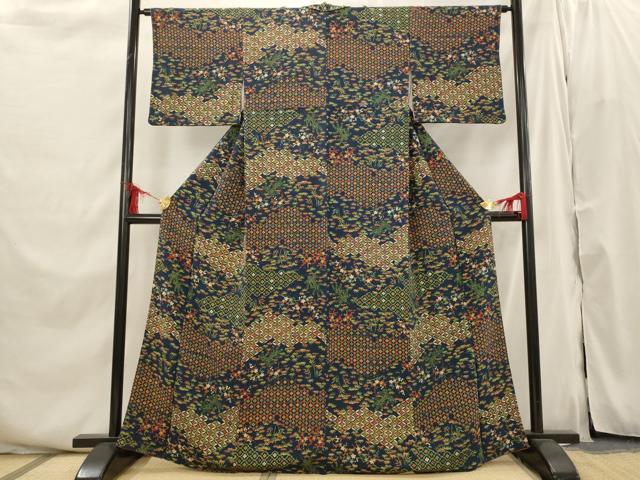 平和屋着物■上質な小紋　松竹梅吉祥文様　鬼しぼ縮緬　正絹　逸品　AABI6376st