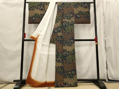 平和屋着物■上質な小紋　松竹梅吉祥文様　鬼しぼ縮緬　正絹　逸品　AABI6376st