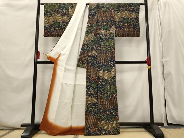 平和屋着物■上質な小紋　松竹梅吉祥文様　鬼しぼ縮緬　正絹　逸品　AABI6376st
