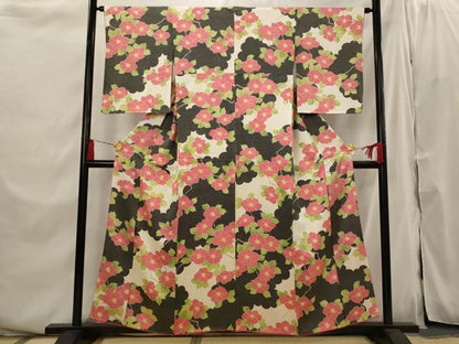 平和屋着物■上質な小紋 枝花文 正絹 逸品 AABI6378st