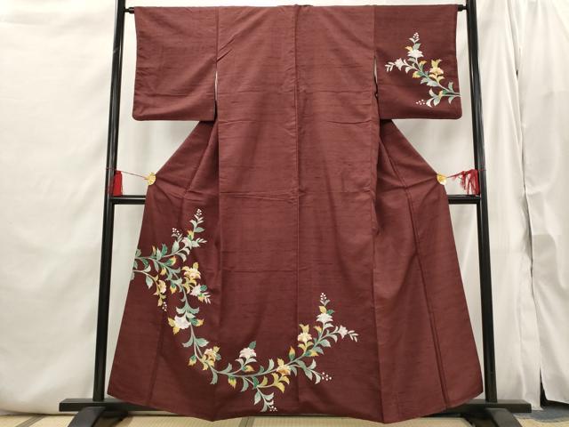 平和屋着物□訪問着 紬地 更紗花文 正絹 逸品 AABI6384st