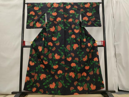 平和屋着物■上質な紬　更紗花文　正絹　逸品　AABI6387st