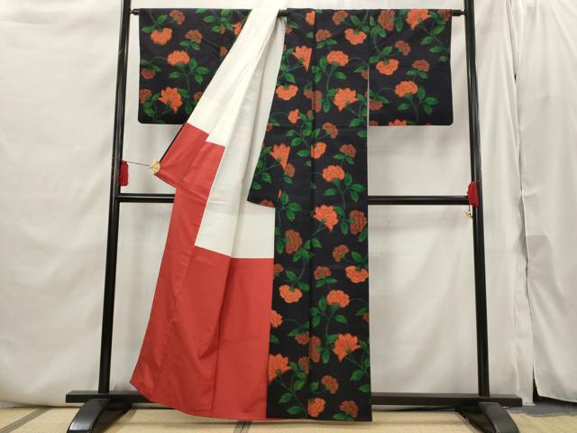 平和屋着物▽上質な小紋　単衣　紬地　更紗花文　正絹　逸品　DAAW9288sf 平和屋着物□上質な紬 更紗花文 正絹 逸品 AABI6387st