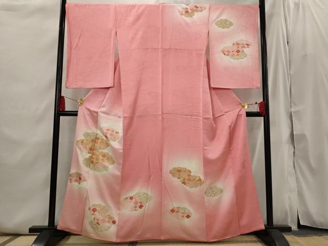 平和屋着物■訪問着 駒刺繍 雲取り花菱文 暈し染め 金彩 正絹 逸品 AABI6390st