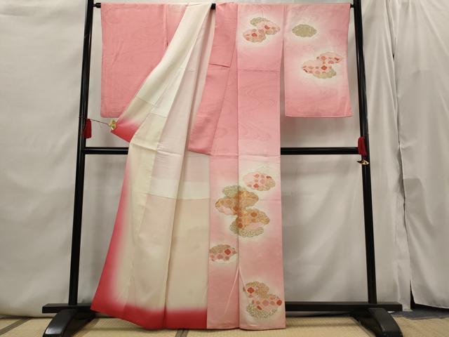 平和屋着物■訪問着 駒刺繍 雲取り花菱文 暈し染め 金彩 正絹 逸品 AABI6390st