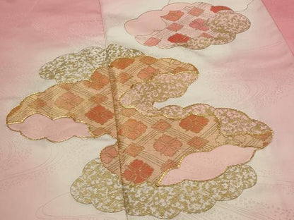 平和屋着物■訪問着 駒刺繍 雲取り花菱文 暈し染め 金彩 正絹 逸品 AABI6390st