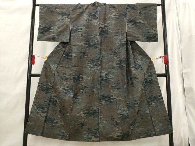 平和屋着物■上質な紬 笹の葉文様 正絹 逸品 AABI6393st