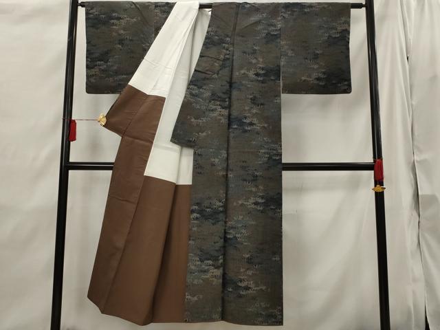 平和屋着物■上質な紬 笹の葉文様 正絹 逸品 AABI6393st