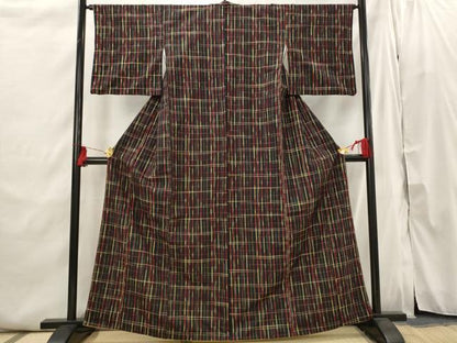 平和屋着物■上質な紬 変わり格子 正絹 逸品 AABI6394st
