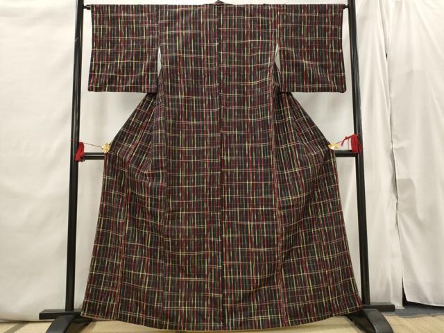 平和屋着物■上質な紬 変わり格子 正絹 逸品 AABI6394st