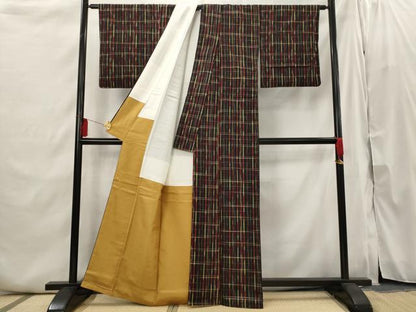 平和屋着物■上質な紬 変わり格子 正絹 逸品 AABI6394st