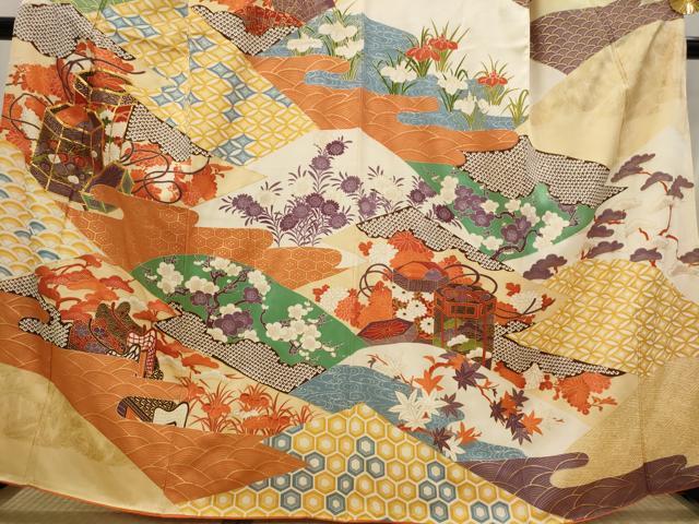 平和屋着物■訪問着 駒刺繍 吉祥貝桶花文 金彩 正絹 逸品 AABI6395st