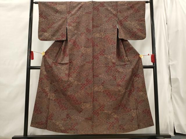 平和屋着物■上質な紬　切り嵌め更紗花文　正絹　逸品　AABI6399st 平和屋着物□上質な紬 切り嵌め更紗花文 正絹 逸品 AABI6399st