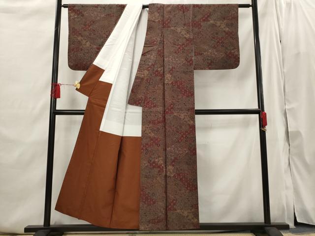 平和屋着物■上質な紬　切り嵌め更紗花文　正絹　逸品　AABI6399st 平和屋着物□上質な紬 切り嵌め更紗花文 正絹 逸品 AABI6399st