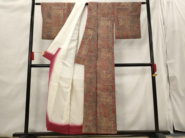 平和屋着物■上質な小紋 更紗花文 正絹 逸品 AABI6407st