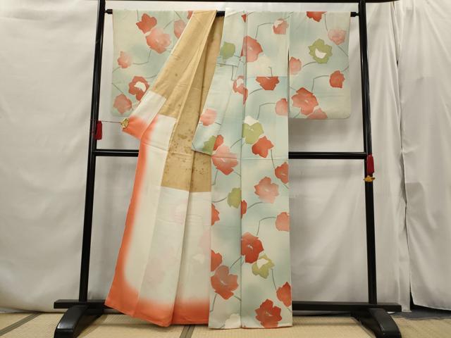 平和屋着物■上質な小紋 地紋起こし 枝花文 暈し染め 正絹 逸品 AABI6409st