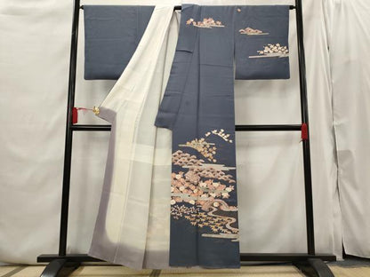 平和屋着物■訪問着　刺繍　風景花文　正絹　逸品　AABI6410st
