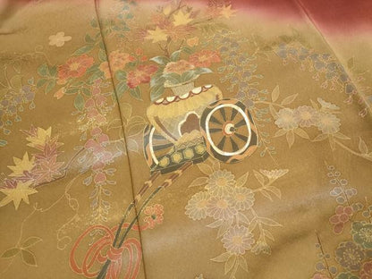 平和屋着物■訪問着　刺繍　花車文　暈し染め　金糸　金彩　正絹　逸品　AABI6420st