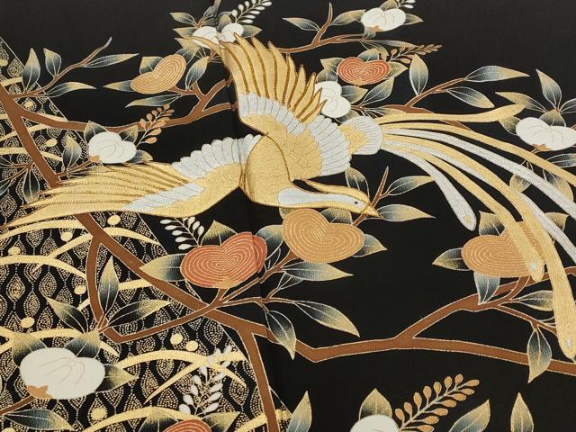 平和屋着物■豪華黒留袖 駒刺繍 鳳凰花文 金銀彩 正絹 逸品 AABI6421st