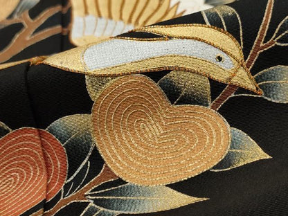 平和屋着物■豪華黒留袖 駒刺繍 鳳凰花文 金銀彩 正絹 逸品 AABI6421st