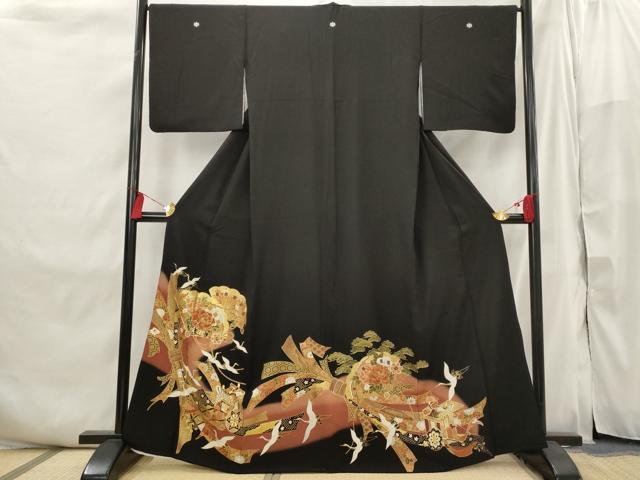 平和屋着物□豪華黒留袖 駒刺繍 束ね熨斗飛鶴花文 金彩