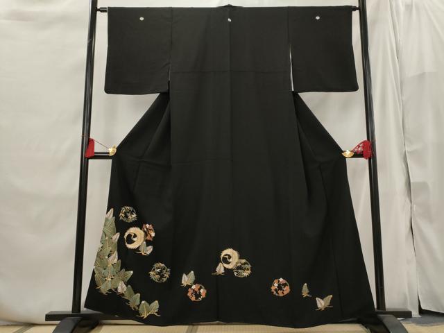 平和屋着物■豪華黒留袖 駒刺繍 松竹梅飛鶴文 金彩 正絹 逸品 AABI6423st