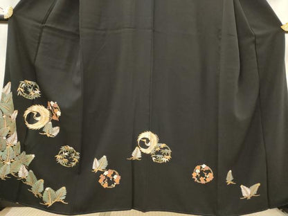平和屋着物■豪華黒留袖 駒刺繍 松竹梅飛鶴文 金彩 正絹 逸品 AABI6423st