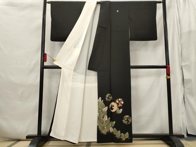 平和屋着物■豪華黒留袖 駒刺繍 松竹梅飛鶴文 金彩 正絹 逸品 AABI6423st