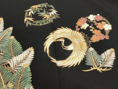 平和屋着物■豪華黒留袖 駒刺繍 松竹梅飛鶴文 金彩 正絹 逸品 AABI6423st