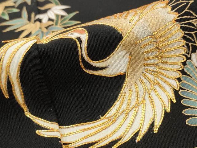 平和屋着物■豪華黒留袖 駒刺繍 松竹梅飛鶴文 金彩 正絹 逸品 AABI6423st