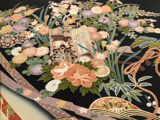 平和屋着物□豪華黒留袖 御所車花文 金彩 正絹 逸品 AABI6424st