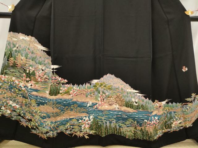平和屋着物■豪華黒留袖　友禅　作家物　風景文　正絹　逸品　AABI6425st
