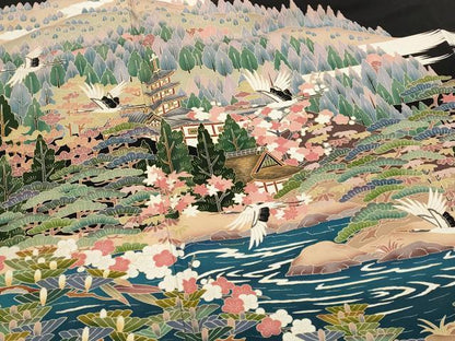 平和屋着物■豪華黒留袖　友禅　作家物　風景文　正絹　逸品　AABI6425st
