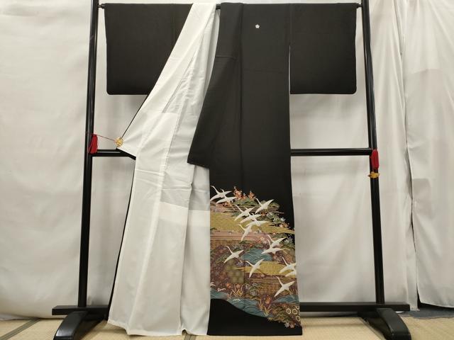 平和屋着物■豪華黒留袖　吉祥飛鶴文　暈し染め　金彩　正絹　逸品　AABI6426st