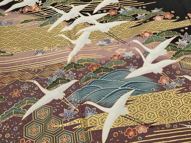 平和屋着物■豪華黒留袖　吉祥飛鶴文　暈し染め　金彩　正絹　逸品　AABI6426st