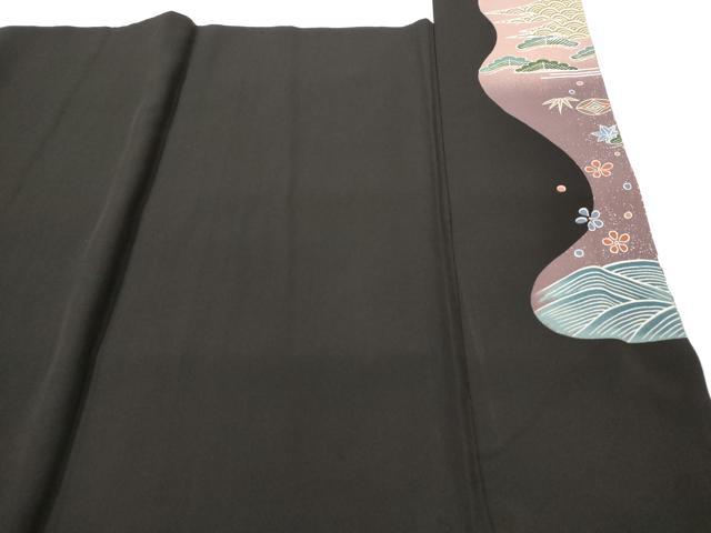 平和屋着物■豪華黒留袖　吉祥飛鶴文　暈し染め　金彩　正絹　逸品　AABI6426st