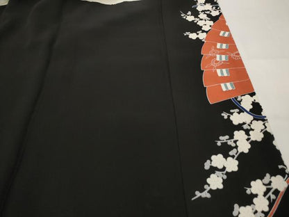 平和屋着物■豪華黒留袖　扇面花鳥文　正絹　逸品　AABI6429st