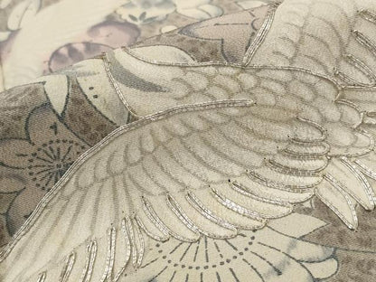 平和屋着物■豪華黒留袖　駒刺繍　飛鶴花文　正絹　逸品　AABI6435st