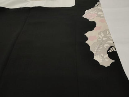 平和屋着物■豪華黒留袖　駒刺繍　飛鶴花文　正絹　逸品　AABI6435st