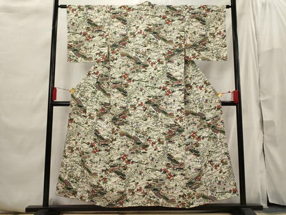 平和屋着物■上質な小紋　型染め　風景文　正絹　逸品　AABI6437st