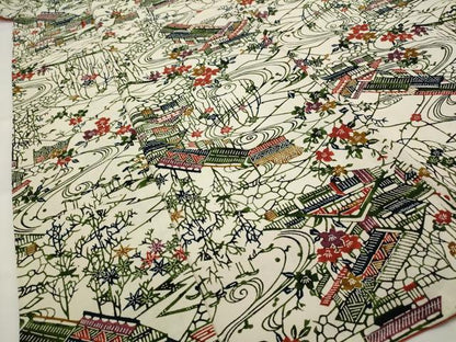 平和屋着物■上質な小紋　型染め　風景文　正絹　逸品　AABI6437st