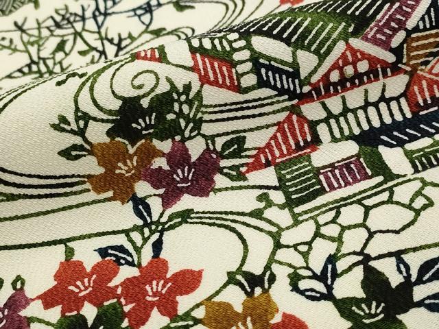平和屋着物□上質な小紋 型染め 風景文 正絹 逸品 AABI6437st