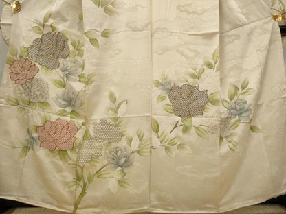 平和屋着物■豪華振袖 駒刺繍 絞り 草花文 金銀彩 正絹 逸品 AABI6445st