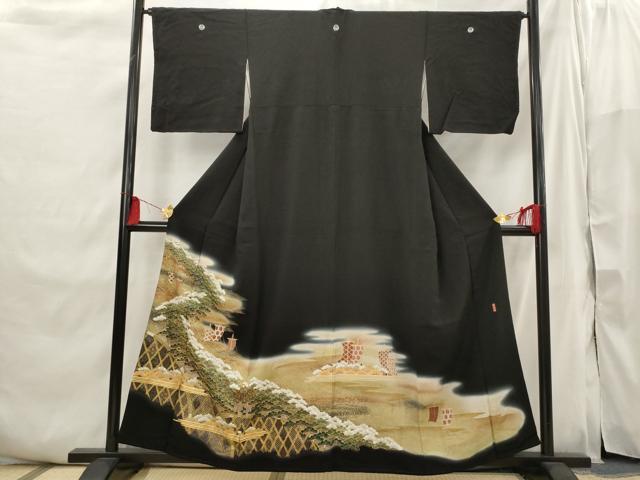 平和屋着物■豪華黒留袖 作家物 駒刺繍 立波松文 暈し染め 金彩 正絹 逸品 AABI6447st