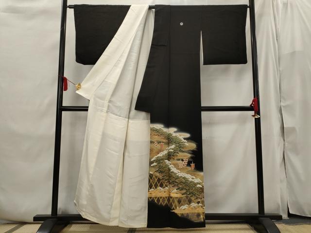 平和屋着物■豪華黒留袖 作家物 駒刺繍 立波松文 暈し染め 金彩 正絹 逸品 AABI6447st