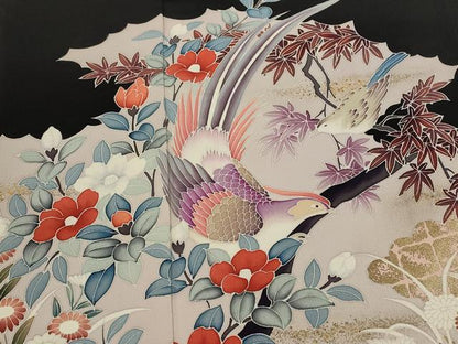 平和屋着物■豪華黒留袖 友禅 流水花鳥文 金彩 正絹 逸品 AABI6448st