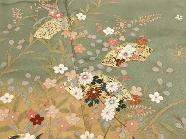 平和屋着物■訪問着　駒刺繍　地紙花文　暈し染め　金彩　正絹　逸品　AABI6456st