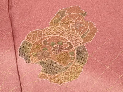平和屋着物■訪問着　中国三大刺繍　汕頭刺繍　スワトウ刺繍　舞花文　暈し染め　金彩　正絹　逸品　AABI6470st
