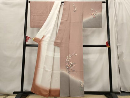 平和屋着物■訪問着　草花文　暈し染め　鬼しぼ縮緬　正絹　逸品　AABI6477st