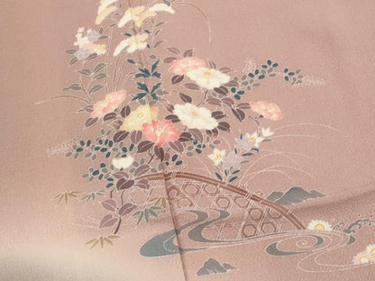 平和屋着物■訪問着　草花文　暈し染め　鬼しぼ縮緬　正絹　逸品　AABI6477st